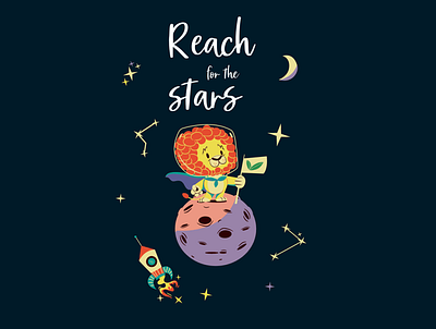 Reach for the stars childrens illustration design poster space universe