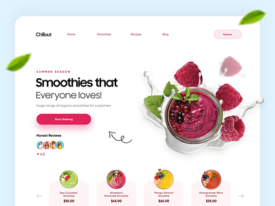 Smoothies / Food & Beverage Landing Page animation app design branding designer ecommerce fresh juice healthy diet landing landing page landing page design minimal online food product design smoothie trendy typography ui ui design webdesign website concept