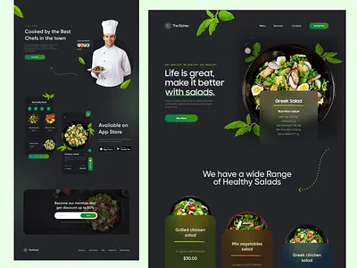 Food landing Page Design 2021 black theme food branding diet food design food landing page food modern design food website foodie landing minimal nutrition restaurant salad design trendy ui ui ux uidesign web design website