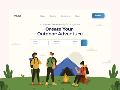 Camping / Adventure / Travel Landing Page adventure app design camp event camping tour illustration minimal outdoor adventure outdoor events landing outdoor landing page travel travel landing page travel web design trendy ui uidesign web design
