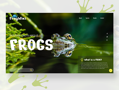 Web Design idea for a site called FrogWiki adobe xd branding education frogs homepage ideas illustration inspiration logo nature science ui ui ux vector web design web development webdesign wiki