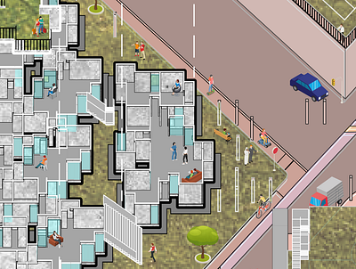 Axonometric view adobe illustrator architecture axonometric design drawing housing isometric isometric illustration people