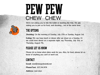 Pew Pew. Chew Chew. Invitation back.