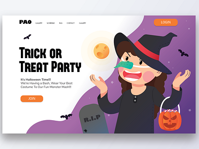 Trick or Treat Party children cute illustration design ghost haloween illustration landing page party vector illustation website