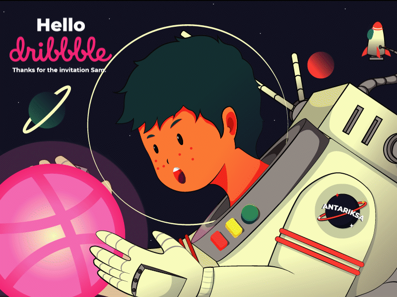 Hello Dribbble animated animation astronaut debut first shot firstshot illustration space vector