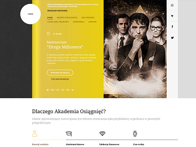 Academy WIP design gold grey header icherry icons menu nav sidebar top web white