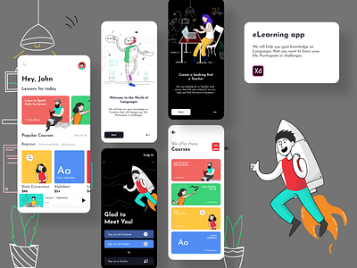 eLearning App | Language Learning android app design app courses design designs elearning elearning courses illustration lms ui uidesign ux uxdesign uxui vector