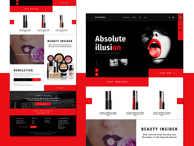 SEPHORA Cosmetics Landing Page blackdesigns branding cosmetics design illustration product design red and black sephora typography uidesign uiux ux