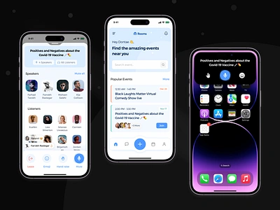 Events Mobile App 🏳️‍🌈 branding call club house dynamic island event graphic design iphone 14 pro max logo meetings mobile moham mohamed tharik rooms simple work ui voice chat