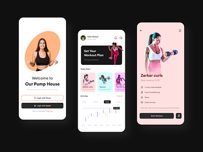 Fitness and Workouts App 🏋️ animation design pearl fitness graphic design gym home login mobile mohamed tharik new prototype simple work ui workouts