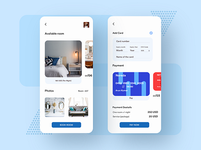 MOBILE APP_DESIGN add card avalible room book room mohamed tharik pay now payment payment details photoshop simple design simple work