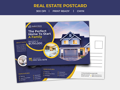 Real estate postcard advertisement agency agent broker commercial direct mail every door flyer home house leaflet lease loan mortgage negotiator open postcard postcard design property real estate