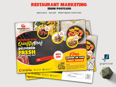 Restaurant Marketing EDDM Postcard Template advertisement coupon delivery design dinner discount eddm events marketing offers online delivery photoshop postcard print products professional promotion restaurant restaurant postcard salad