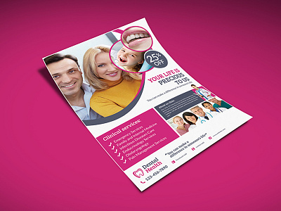 Dental care flyer template business circle circles class classy clean corporate dental dentist doctor flyer happiness health medical multipurpose object objects pharmaceutical pink professional