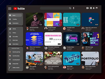 Youtube Home screen redesign adobe photoshop adobexd figma redesign uiux ux web youtube