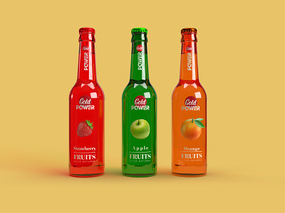 Gold Power Fruit juice 3d branding design illustration