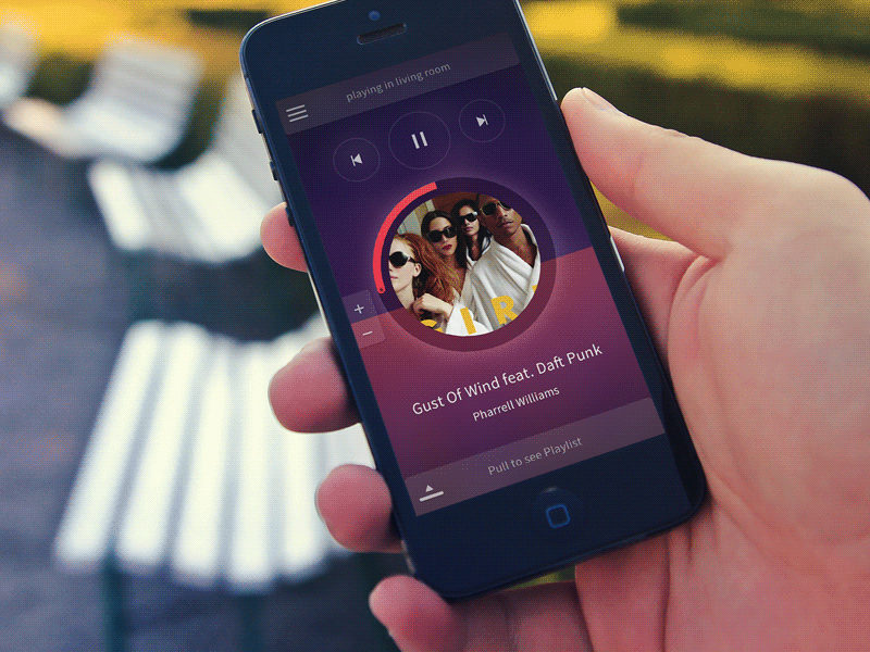Sonos Redesign album app audio clean ios music player navigation play playlist sidebar sonos status