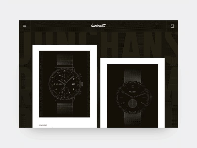 Luminant animation cart details home junghans luminant nomos prototype ui ux watch webshop