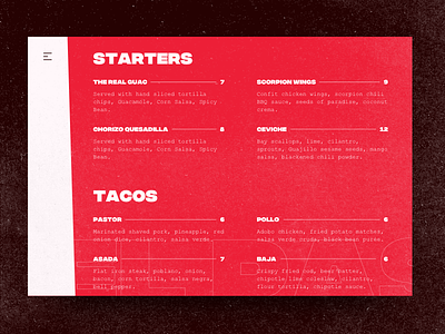 El Pastor - Menu bold. animation branding el pastor food hero interaction menu taco typography ui ux website