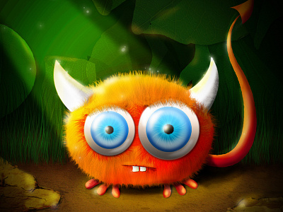 Kreecher alien big eyes creature cute devil digital painting furry gremlin matte painting monster orange