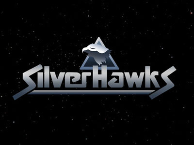 Silverhawks artboard cartoon galaxy hawk logo logo design metal silver hawks space title