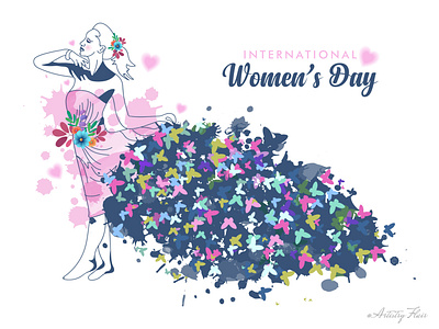 Women's Day 8 march abstract butterfly celebration character colorful day design dress dribble fashion floral handrawn happy illustration sketch style vector woman