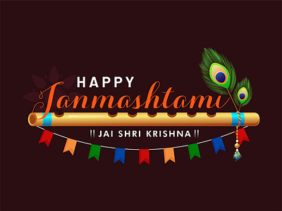 Happy Janmashtami abstract character colorful decoration design dribble feather flute handrawn happy illustration krishna peacock sketch typography vector