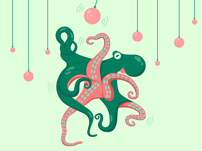 Octopus character christmas flat holidays illustration new year octopus vector graphics