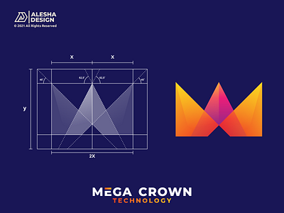 Mega Crown Logo Concept awesome color combination crown design geometric grid identity initial initials inspirations letter m letters logo mark negative space software symbol tech technology