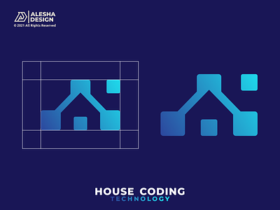 House Coding Logo Concept awesome branding color combination design grid grids home house icon initials inspirations logo mark negative space software symbol tech technology vector