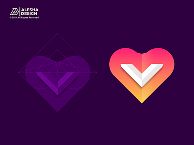 Strong Love Technology Logo Idea alesha design awesome branding design geometric heart idea initials inspirations logo love mark modern negative space software strong symbol tech technology v