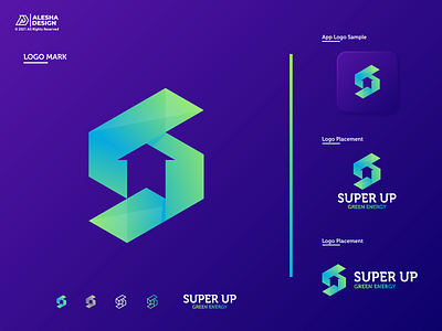 SuperUp Green Energy Logo Design! awesome branding color combinations energy green grid grids identity initial inspirations logo mark negative space software super symbol tech technology up
