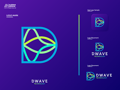 DWave Technology Logo Design awesome branding color combinations d grid grids identity initial inspirations letter logo mark negative space software symbol tech technology wave waves