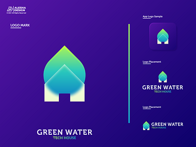 Green Water Logo Design app awesome brand branding colorful combination design glass home house icon initials inspirations letters logo mark technology water