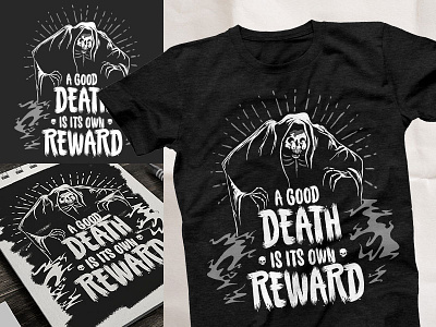 A Good Death Is Its Own Reward brand branding death design grim reaper halloween illustration logo print shirt typography vector