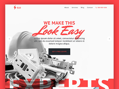 We Make This Look Easy - WIP clean construction contractor electrician homepage modern nav red ui web website white