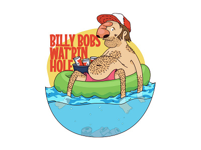 Billy Bob's Wat'rin Hole beach cartoon character design illustration sticker summer