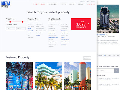 Search Results design homepage menu miami properties realtor realty results search ui website