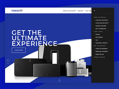 Audio Home Concept audio blue concept design homepage menu nav technology ui web website