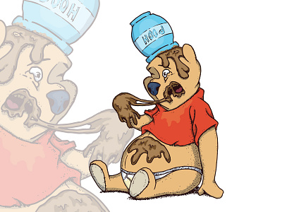 Pooh bear cartoon design doodle drawing illustration lowbrow print sticker