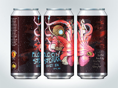Beer Can and Shirt Design beer can design diver drawing illustration label ocean octopus print sea shirt
