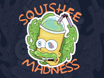 Squishee Madness badge brand branding character design drawing icon illustration logo mark simpsons sticker