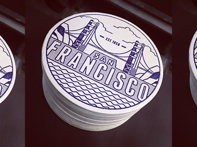 San Francisco Coaster coaster golden gate bridge illustration letterpress san francisco