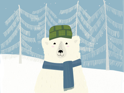 A book about polar bear bear book cover drawn flannel hat illustration scarf snow texture trees vector