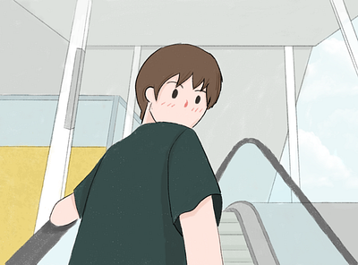 Man walk on escalator black boy campus college design illustration ilustration nct vector