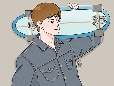Boy with Skateboard - Haechan boy campus design illustration ilustration vector