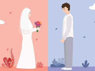 The Wedding Bride blue boy bride couple design girl ilustration love muslim pink vector wedding
