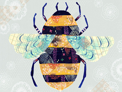Bee bee collage illustration nature painting pattern