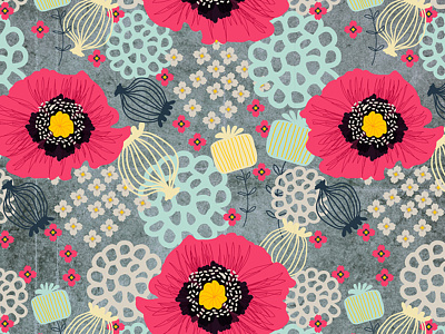 Poppies and Pods floral illustration nature pattern poppies print pattern repeat surface design