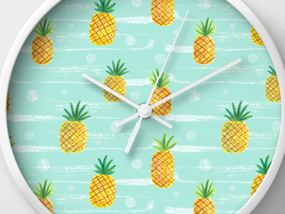 Pineapple Dots Wall clock fruit home decor painting patter pattern design pineapple product surface design